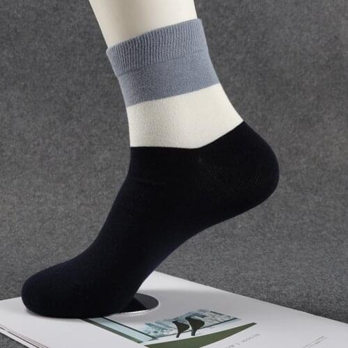 Men Solid Cotton Striped Ankle Sock Blac Grey Navy Khaki Crew Socks Business Men Winter Thick Short Sport Sock 5 Pairs/lot AL232