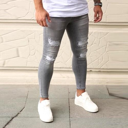 Men Autumn Fashion Denim Zipper Trouser Casual Street Style Ripped Little feet Jeans Men 2021 Winter Slim Jean Pants Streetwear