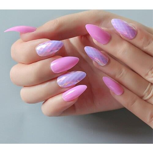 24Pcs/Set Fish Scale Fake Nails Detachable False Nails Press on Nails With Jelly Gel Full Cover Glue Nail Art Glue on Nails