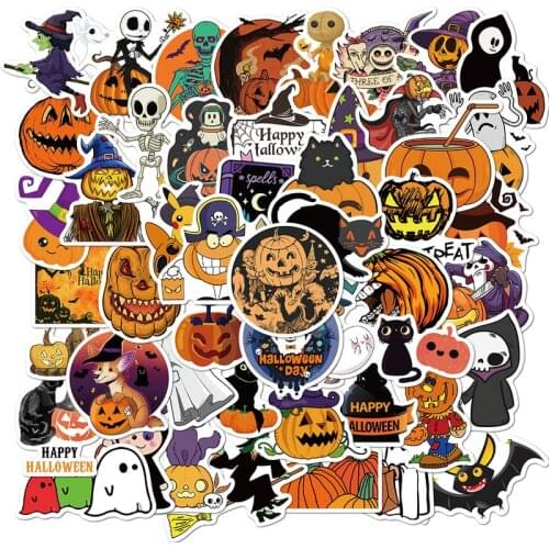 5 Styles 50pcs Halloween Festival Decor Stickers Toys Gifts for Kids To DIY Graffiti Stationery Guitar Phone Notebooks Laptop