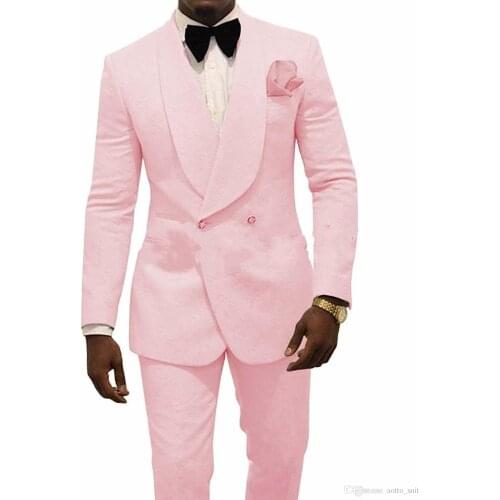 2019 Latest Coat Pant Design Men Suits Pink Groom Tuxedos Double Breasted Groomsmen Wedding Party Suits For Men Best Man Blazer