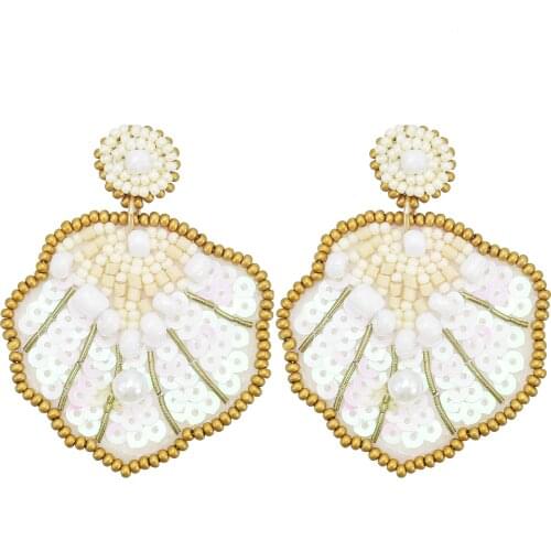 New Trendy Bohemian Pearl Resin Beads Statement Earrings for Women Fan Shape Drop Dangle Earring Summer Holiday Party Jewelry