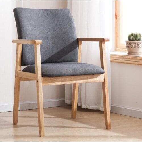 Solid wood dining chair home Nordic modern minimalist cafe backrest armrest negotiation desk chair log leisure chair