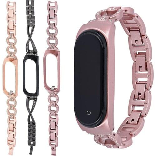 Women Crystal Metal Watch Band For Mi Band 5 Smart Bracelet Strap Stainless Steel Wristband For Xiaomi Mi Band 4 5 Belt