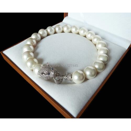 Wholesale free shipping Natural 18'' 20mm white shell pearl inlay zircon leopard head LUXURY necklace