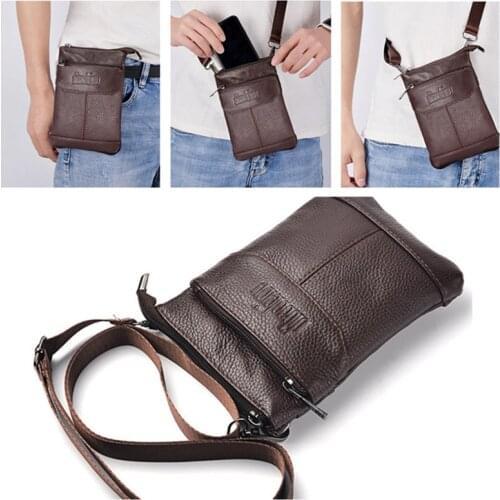 New Mens Leather Waist Bag Multi-function Mobile Phone Bag Head Layer Cowhide Body Bag Male Chest Bag Shoulder Bag