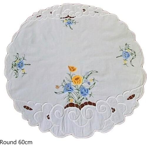 Luxury Lace cotton round Embroidered table cover cloth towel Christmas wedding dining white tablecloth placemat decor