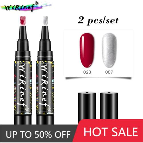 WiRinef 2pcs/set Glitter One Step Nail Gel Lacquer Pen 3 In 1 Semi Permanant UV LED Gel Nail Crystal Varnish Pen