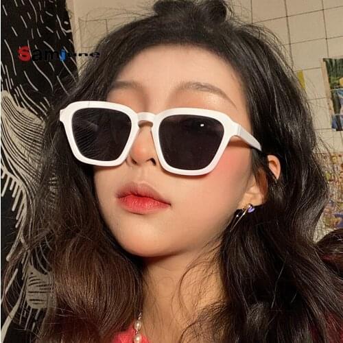 Samjune 2021 Square Sunglases lady Hexagon Sun Glasses Women White Frame Fishing Glasses Gold Gray Eyewear Lentes De Sol Hombre