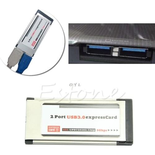 Silver High-Speed 480Mbps 2 Port USB 3.0 ExpressCard 34mm/54mm Hidden Adapter With Driver CD For Laptop