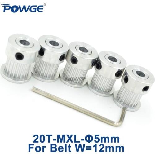 POWGE 5pcs 20 Teeth MXL synchronous pulley Bore 5mm for width 12mm MXL Timing Belt 20-MXL-12 BF Belt Trapezoid 20Teeth 20T