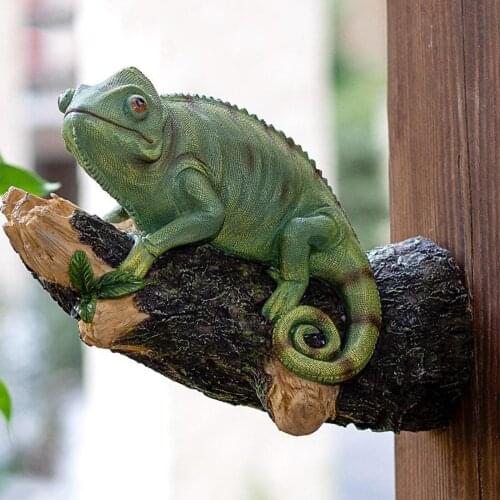 Resin Chameleon Figurine Lizard Sculpture Home Garden Decoration Ornament