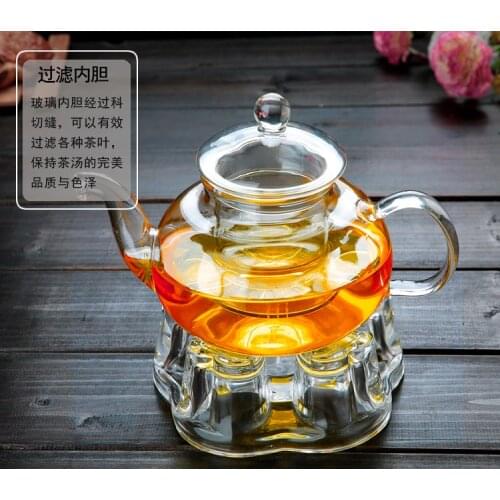 Glass teapot 600ml + one heart shape warmer base tea set