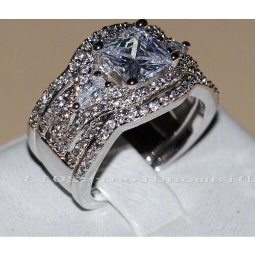 Sz 5-11 Free Shipping Vintage Jewelry 10kt white gold filled AAA CZ Simulated stones Wedding Engagement Rings set for Women gift