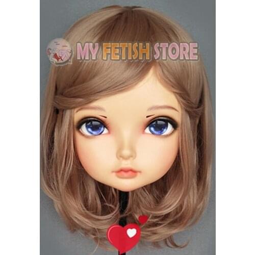 Tao-02)Sweet Girl Resin Half Head Kigurumi BJD Eyes Crossdress Cosplay Japanese Female Anime Role Lolita Mask With Eyes And Wig