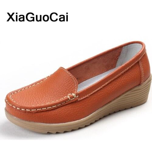 Spring Autumn Women Casual Shoes Loafers High Heel Female Footwear Wedges Middle-aged Womans Doug Shoes Gommino Fashion Cheap