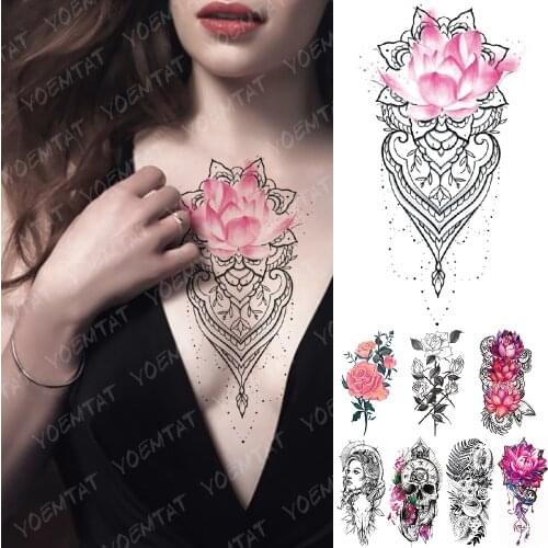 Waterproof Temporary Tattoo Sticker Lotus Rose Flowers Lace Flash Tatto Skull Jewelry Daisy Body Art Arm Fake Tatoo Women Men