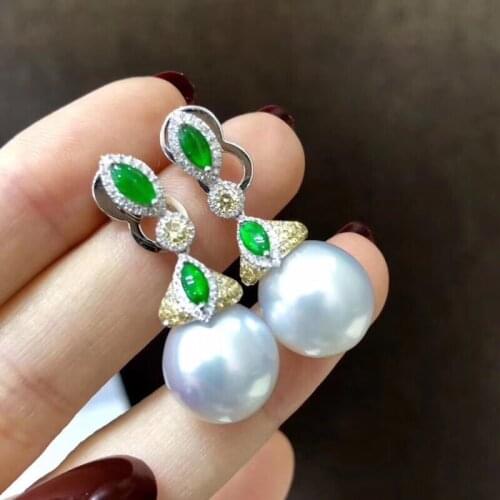 Fine Jewelry 18K White Gold Natural Ocean White Pearl 11-12mm Females Jewelry Sets for Women FIne Jewelry Sets