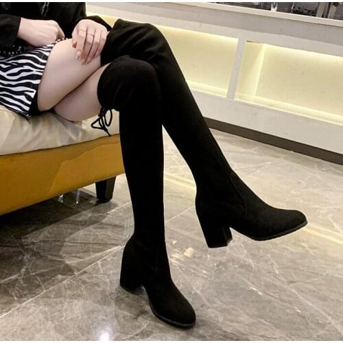 2021 new Fashion Women Boots Spring Winter Over The Knee Heels Quality Suede Long Comfort Square Botines Mujer Thigh High Boots