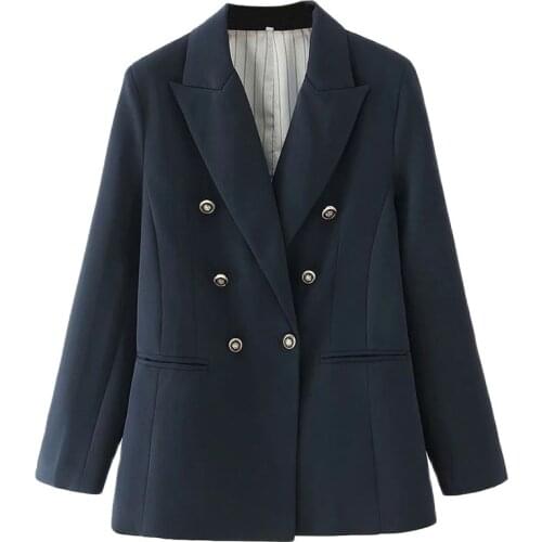 XNWMNZ za women TOP QUALITY New Fashion 2020 Designer Blazer Jacket Womens Double Breasted Metal Buttons Blazer Outer