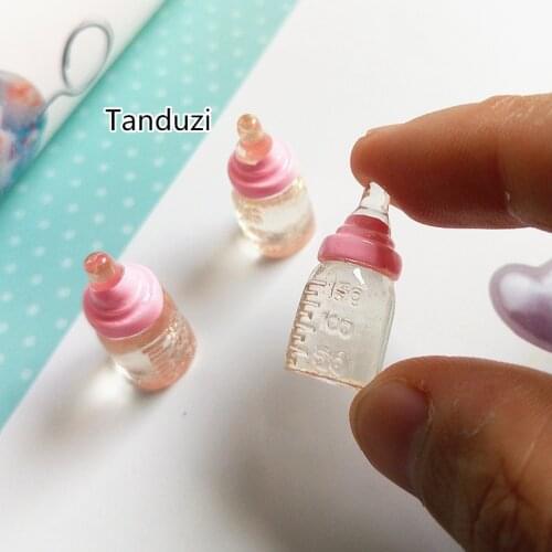 Tanduzi 20PCS 1:12 Dollhouse Miniature Nipple Bottles Baby Milk Transparent Resin Bottle Nipple Babys Room Accessories 10*22mm