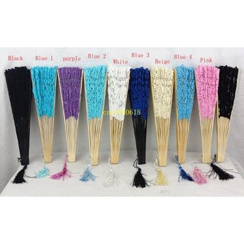 200pcs/lot Fast Shipping 27cm Handmade Lace Fan Ladys Embroidery Lace Fans For Wedding Gift Hand Fan With Tassel White Color