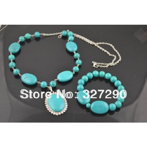 5pcs Rhinestone Setting Blue Howlite Green Stone Wire Wrapped Chain Necklace Fashion Women Pendants Jewelry