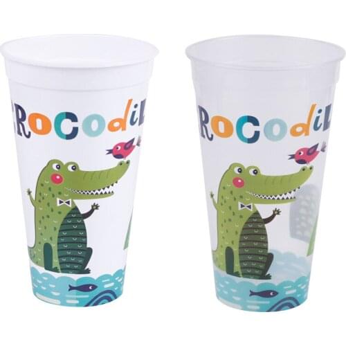 50pcs Carton crocodile creative dipsoable tea plastic cup child birthday party favor cold drink juice beverage cups with lid
