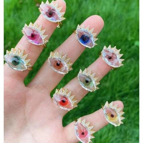 6Pcs 2021 Trendy Cubic Zircon Eye Ring Fashion Colorful Crystal Womens Adjustable Ring Girl Party Jewelry Gift