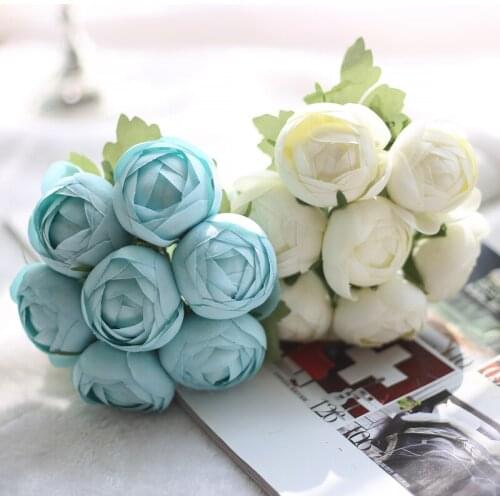 7PCS 4Colors Silk Flower Artificial Flower Bridal Bouquet Wedding Decorations Garden Fake Flowers Decor Home