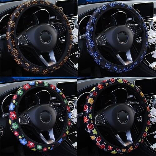 Interior Accessories Elastic Car Styling Flowers Print Auto Decoration Universal Steering Covers
