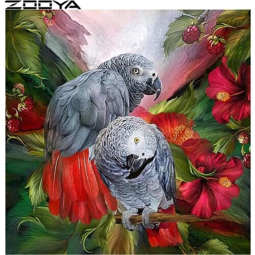 ZOOYA Diamond Embroidery Cross-Stitch Kits Animal Flowers Two Parrots 5d DIY Diamond Painting Embroidered With Rhinestones R723