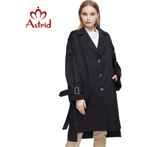 Astrid 2020 New Spring Autumn Trench Coat long Fashion Windproof hood large size black Windbreaker female clothing 7511