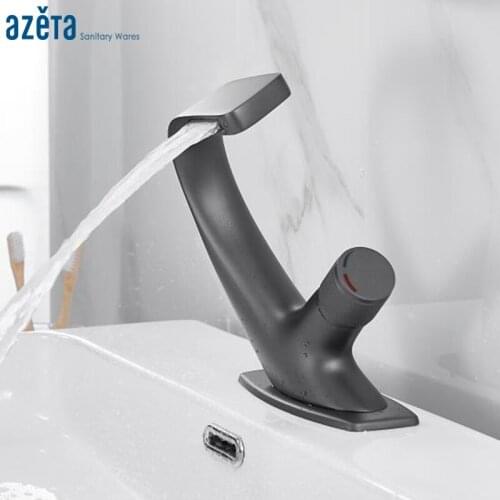 Azeta Multicolor Bathroom Mixer Tap Deck Mounted Basin Sink Mixer Single Handle Gray Waterfall Wash Basin Tap AT7818GY