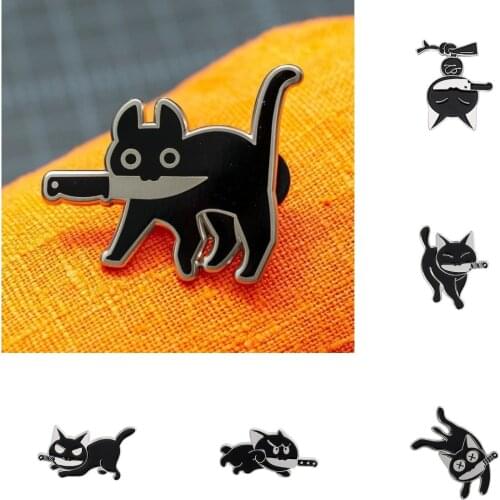 Cartoon Cute Black Cat Shape Womens Brooches Simplicity Pop-enamel Pin Lapel Badges Brooches For Women Funny Jewelry значки