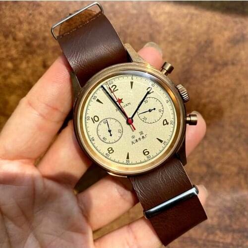 GULL TRON Men Pilot Watch Bronze Mens Chronograph Watches Aviator Manual Mechanical Wristwatch ST1901 Sapphire Mirror 40mm Dial