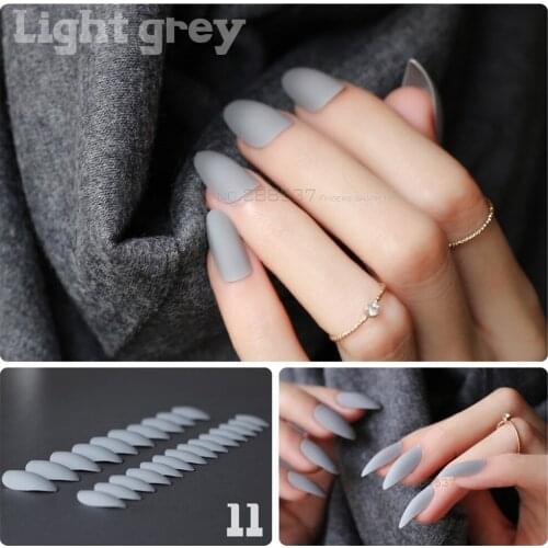 Pure colour New mountain peak Designs Light grey Artificial nail Fashion Full Nail Tips Stiletto Noble Matte False nails 24pcs