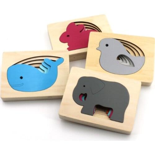 Candywood Kids Wooden Toys For Children Animal Carton 3D Puzzle Multilayer Jigsaw Puzzles Baby Toys Child Early Educational Aids