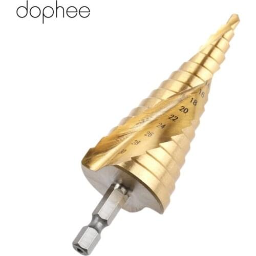 Dophee 4-32mm Woodworking Power Tools Spiral Flute HSS Step Cone Titanium Drill Bits Tool Hole Cutter Kits Hex Spiral Step 1PC
