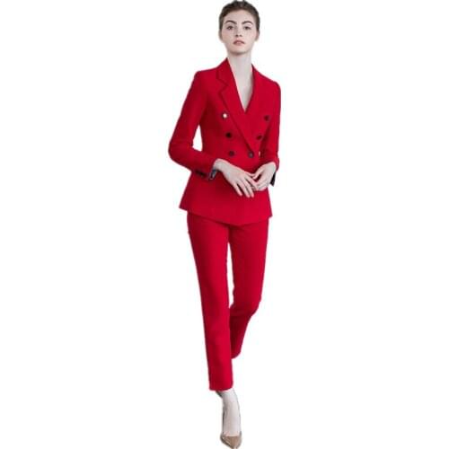 Double breasted womens suits womens pants suits womens suits two-piece blazer+ trousers womens casual suits set custom made