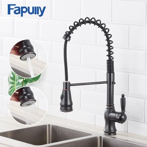 Fapully Hot Sale Kitchen Faucet Single Handle Pull Out Sprayer Brass Black Bronze Kitchen Faucet Kitchen Sink Taps Mixers 292-33