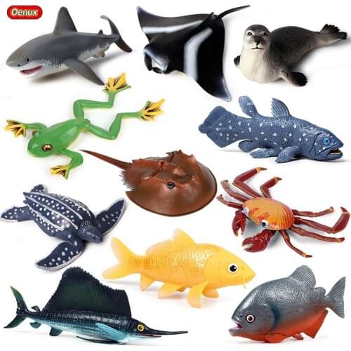 Oenux Ocean Creatures Shark Simulation SeaLife Animals Carb Turtle Action Figures Aquarium Learning Educational Model Kids Toys