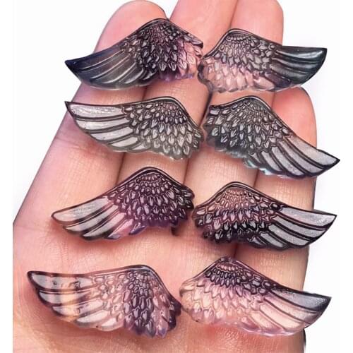 Natural Color Fluorite Pendant Angel Wing Shape Blue and Green Crystal Stones Jewelry Making Summer Accessories for Women