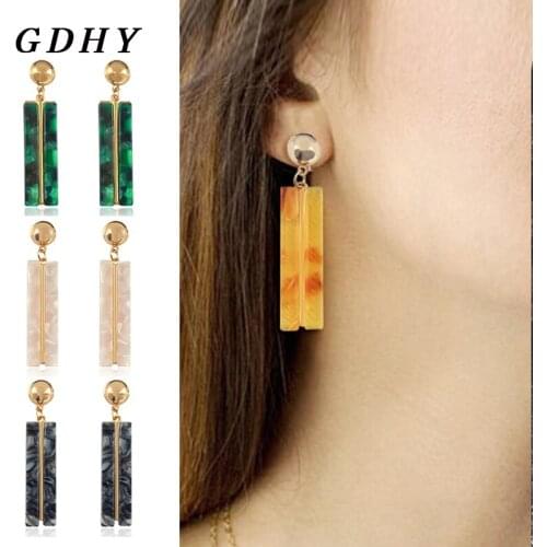 GDHY Fashion Geometric Rectangular Drop Earrings Europe Retro Marble Pattern Pendant Earring For Woman Charm Personality Earring