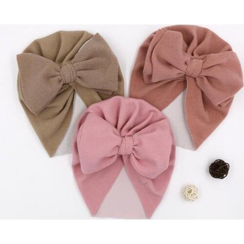 Cotton Baby Hats Infant Indian Cap Top Bow Knot Kids Solid Color Beanie Girl Boy Cute Hat Newborn Photography Props Child Turban