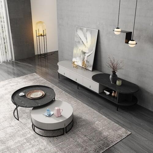 Italian minimalist size combination small family living room Nordic round tea table TV cabinet