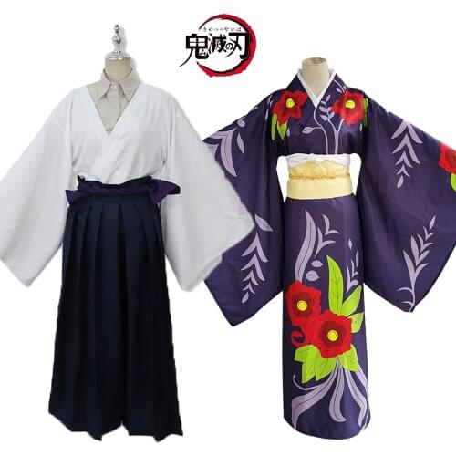 Fashion Adult Demon Slayer Blade Yushiro Zhushi kimono Cosplay Suit Pants + Shirt + Coat + Purple Girdle For Women Men Costume