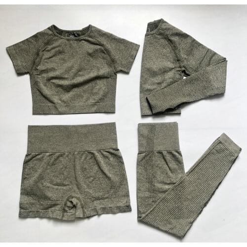 4pcs Vital Yoga sets Seamless Women gym Clothes Fitness Long Sleeve Crop Top Shirts Leggings Shorts Workout Clothes Sport Outfit