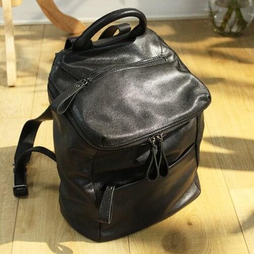 2021 First Layer Sheepskin Korean Backpack Simple Neutral Black Ladies Backpack Bag Leisure Bag