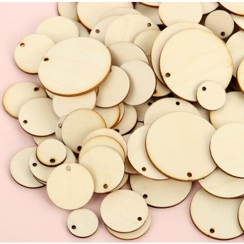 50pcs/lot Round Shape Natural Wooden Ornament Scrapbooking Wood DIY Craft Home Decoration Handmade Wood Piece Hanging Pendant